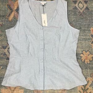 Liz Claiborne Blue Sleeveless Linen Blend  Blouse
